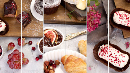 Collage of French desserts assortment.
