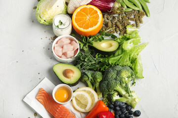 Dash flexitarian mediterranean diet on light background.