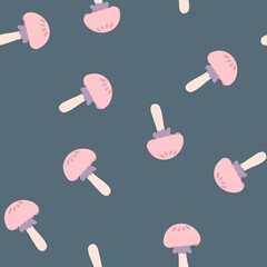 Mushrooms pattern. Cartoon hand drawn mushrooms on a pattern for children's wallpapers, textiles, fabrics