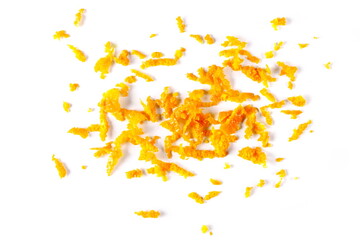 Planed peel orange isolated on white, top view