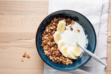 Ggranola with Greek yogurt and banana.
