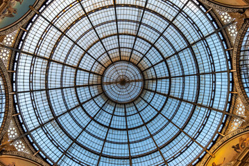 Okrągły sufit centrum handlowego vittorio emanuelle milanesi, szklany, stalowy