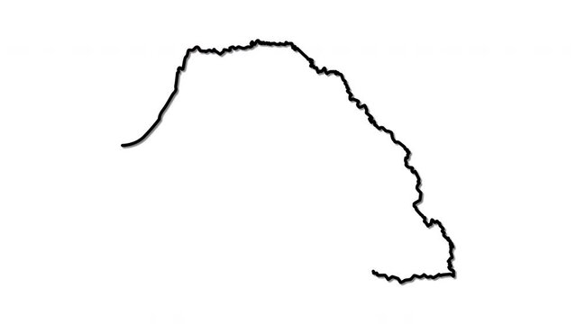 Senegal map, country territory outline self drawing animation. Line art.