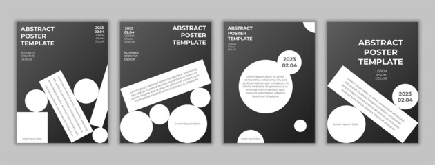 Abstract minimalistic banner set template in black and white style. Business vector a4 flyer with white elements. Vector illustration