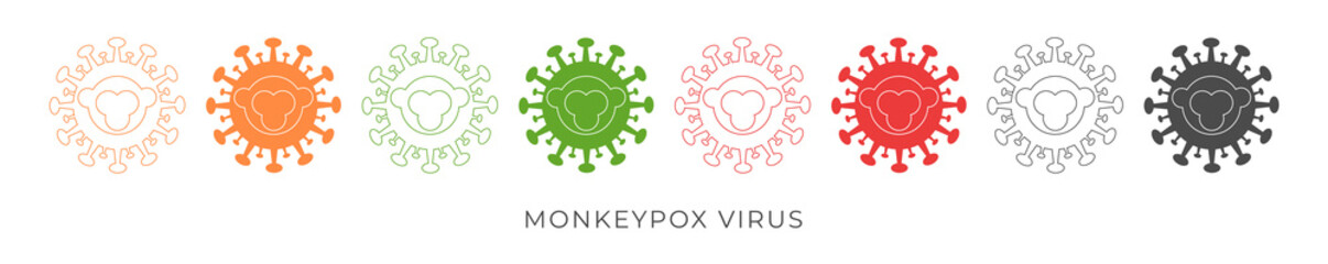 Set icon sign monkeypox on line style in different colors. Pox virus concept. Vector illustration