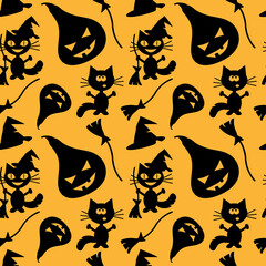 Halloween party orange black vector seamless pattern