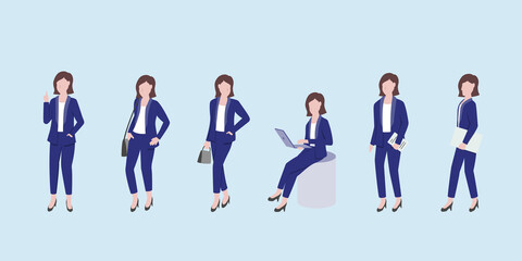 Collection of business team . Set of woman in office outfit. Vector illustration