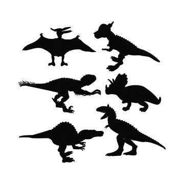 Dinosaurs Silhouettes Objects Set. Vector Illustration of Nature Animal.