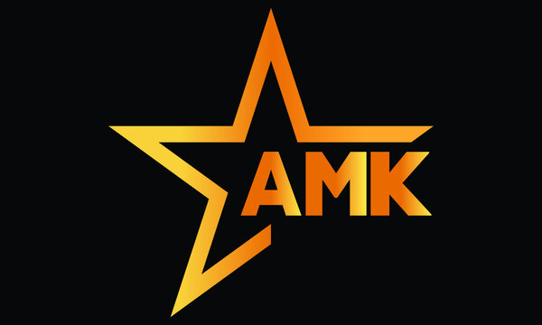 AMK golden luxury star icon three letter logo design vector template. royal logo | luxury logo | jewelry logo | premium logo | iconic logo | Victoria logo |