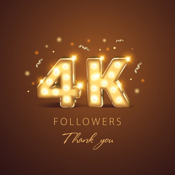 4k followers with glowing golden thank you numbers on a dark background with golden candies