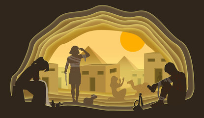 10 Plagues of Egypt. Boils. Bible story. Paper art. Abstract, illustration, minimalism. Digital Art. - 510462218