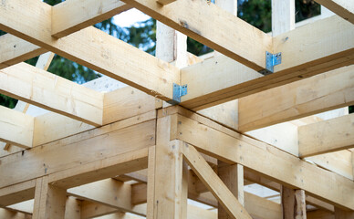 Energy efficient frame house. New framing construction of a house