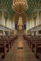 Fototapeta premium Inside Mikkeli Lutheran Cathedral in european Finland without people.