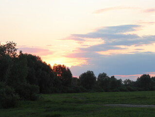 Fototapeta na wymiar Sunset over the meadow on a summer evening