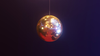 3D render of neon colored glitter glowing disco ball isolated on black background  