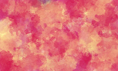 Abstract summer translucent watercolor background in pink and yellow gradient tones. cloud texture