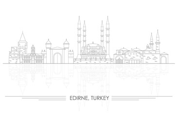 Outline Skyline panorama of city of Edirne, Turkey - vector illustration