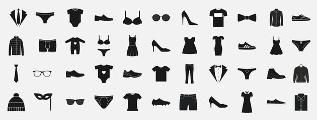 Clothes and accessories set, icons set. Vector illustration.
