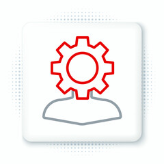 Line Human with gear inside icon isolated on white background. Artificial intelligence. Thinking brain sign. Symbol work of brain. Colorful outline concept. Vector