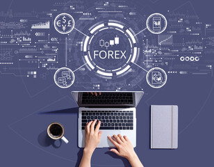 Forex trading concept with person using a laptop computer
