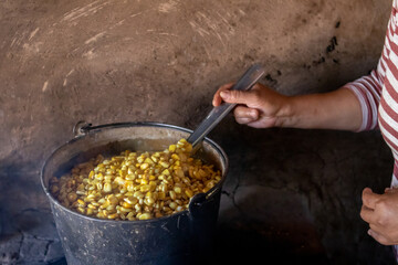 preparacion de nixtamal de maiz, para la elaboracion de tortillas torteadas en cocinas...