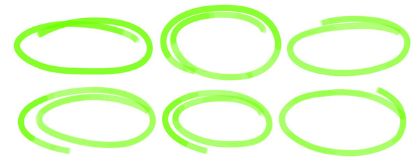 Hand drawn marker doodle ovals. Highlight marker pen circle frames set. Ovals and ellipses line template. vector illustration isolated on white background.