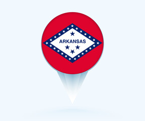Map pointer with flag of Arkansas.