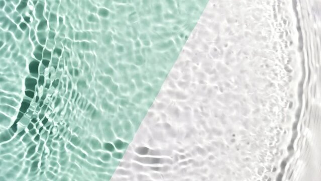 Single wave making ripples and splashes on water surface on green and white background | beauty background, moisturizer commercial