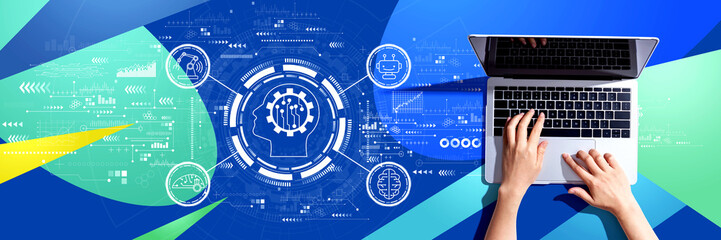 Future technology concept with person using a laptop computer