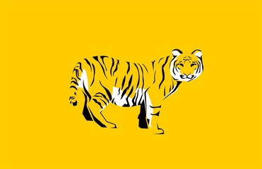 Minimalist Illustration Tiger Isolated Yellow Background