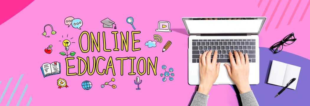Online education with person using a laptop computer