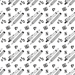 Back to school doodle seamless pattern. Hand drawn with ink.