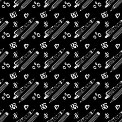 Back to school doodle seamless pattern. Hand drawn with ink.