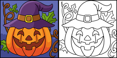 Pumpkin Witch Halloween Colored Illustration