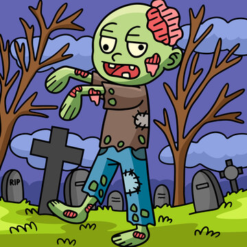 Zombie Halloween Colored Cartoon Illustration