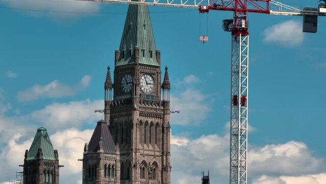 Aerial view of Ottawa Ontario Canada downtown core and parliament hill with peace tower