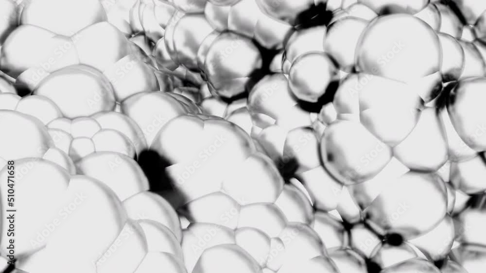 Poster bubbling 3d bubbles. design. boiling mass of bubbles in 3d animation. background of boiling large bu