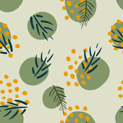 Abstract floral seamless pattern. Hand drawn pattern with dots, spot. Decorative elements, minimal cute background for fabric.