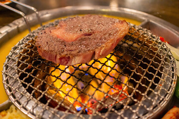 Close up shot of Korean style grill meat