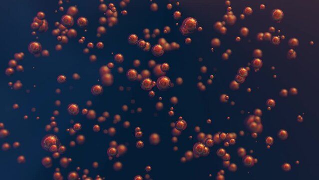 Soap bubble abstract particles pulsating 4K background. Motion design with dots on dark backdrop. Slow moving abstraction