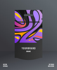 Packaging pattern with zip pouch bag mockup. Vector ornament template editable. Modern and elegant with black. Great for food, drinks and other package. Can be used for background and wallpaper.