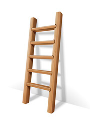 3d realistic vector icon illustration. Wooden ladder isolated on white background.