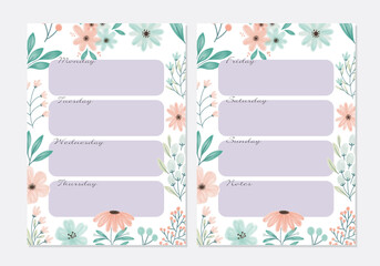 Cute Blue and Pink Floral Daily Notes Template
