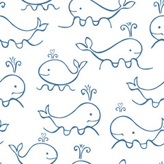 Cute whales. Vector  pattern