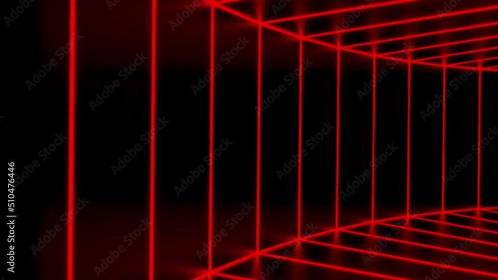 Poster moving tunnel with neon lines. design. geometric tunnel with smooth lines in virtual space. striped 