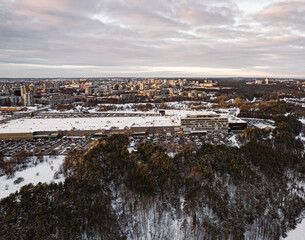 Fototapeta premium European capital city in sunset golden hour aerial view winter