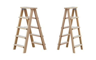 3d realistic vector icon illustration. Wooden ladder in front and side view, isolated on white background.