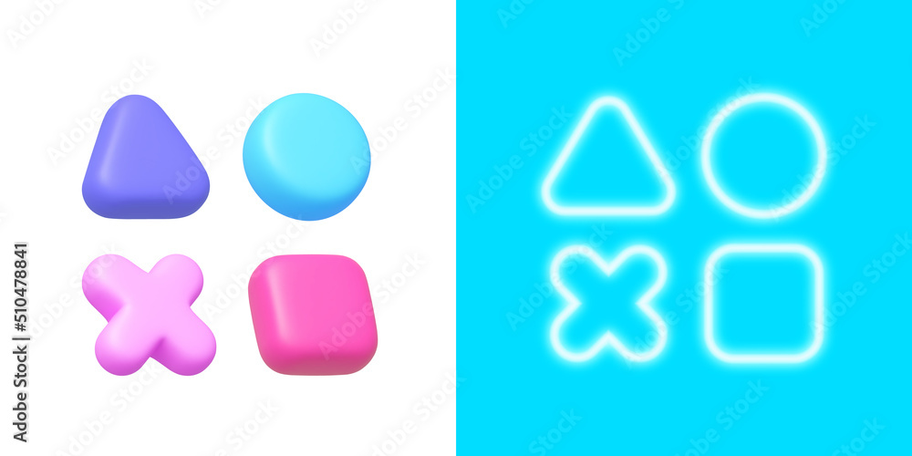 Poster 3d neon game for computer game design. circle geometric shape. 3d vector icon