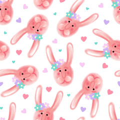 Obraz premium seamless pattern with cute rabbit faces and hearts. rabbit seamless background 