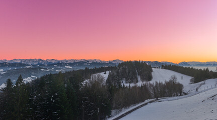 Sonnenuntergang am Pfänder bei Bregenz, Vorarlberg (Österreich)